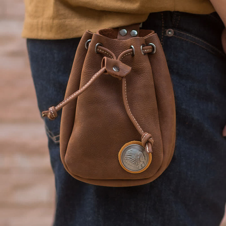 Small Wallet Coin Purse Drawstring Leather Belt Bag - image 2