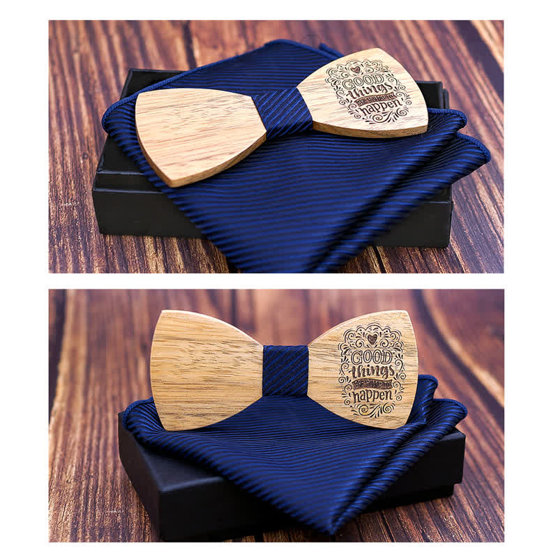 2Pcs Men's Proverbs Wooden Bow Tie Set - image 3