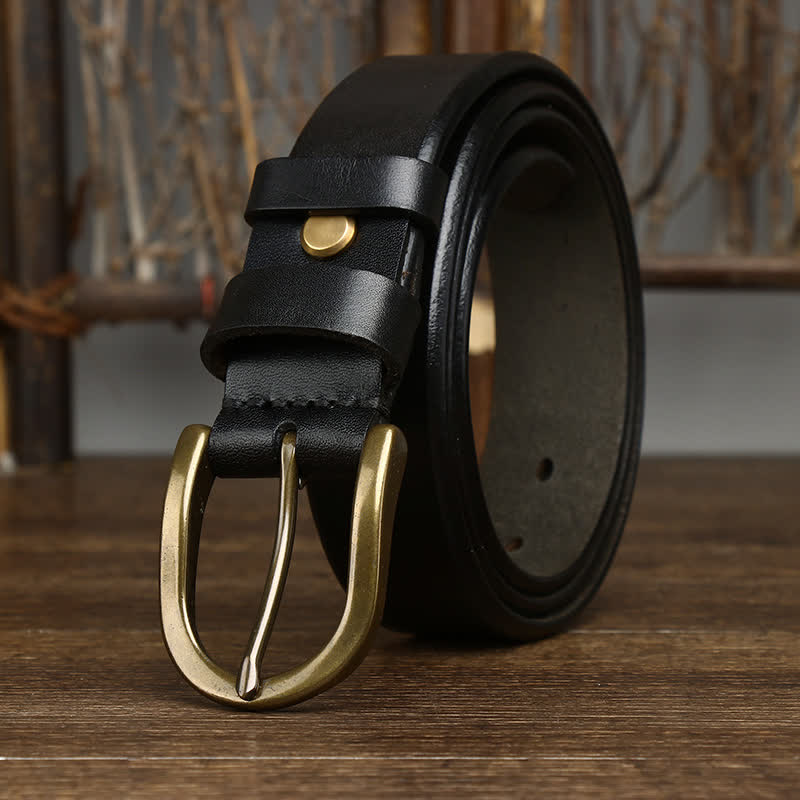 Men's Casual Smooth Glossy Leather Belt - Black - 44 - image 8