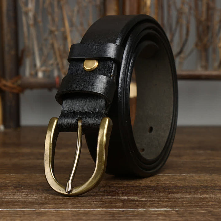 Men's Casual Smooth Glossy Leather Belt - Black - 44 - image 8