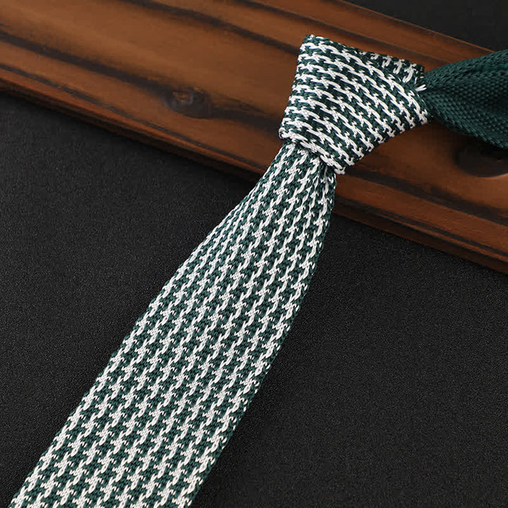 Men's Houndstooth Plaid Knitted Necktie - Green - image 10