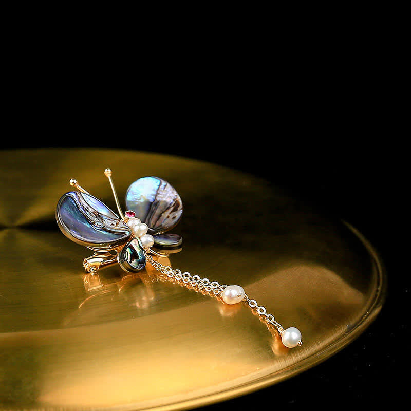 Women's Shell Butterfly Tassel Brooch - image 3