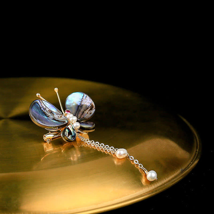 Women's Shell Butterfly Tassel Brooch - image 3