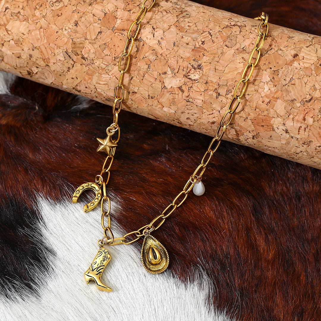 Western Cowboy Themed Women's Metal Necklace - Golden - image 2