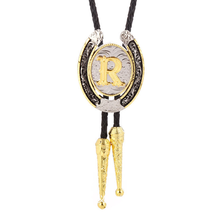 Modern Western Horseshoe Initial Letter A To Z Bolo Tie - Gold - R - image 22