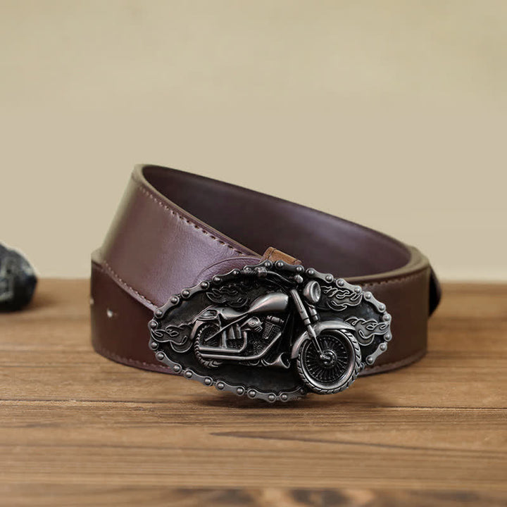 Men's DIY Locomotive Motorcycle Buckle Leather Belt - Silver - Brown PU Belt (40) - image 7
