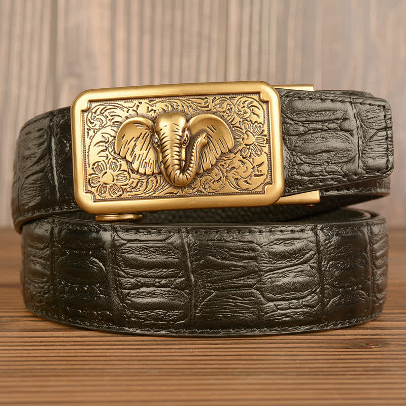 Men's Punk Elephant Alligator Pattern Leather Belt - Gold & Black - Alligator Skin - 44 - image 17