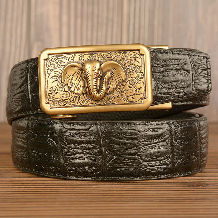 Men's Punk Elephant Alligator Pattern Leather Belt - Gold & Black - Alligator Skin - 44 - image 17