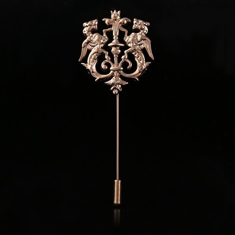 Men's Hollow Double Lion Brooch Pin - image 3