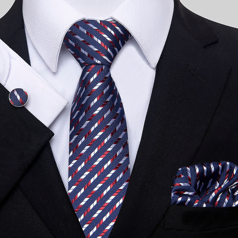 3Pcs Men's Striped with Geometry Necktie Set - Burgundy - image 1