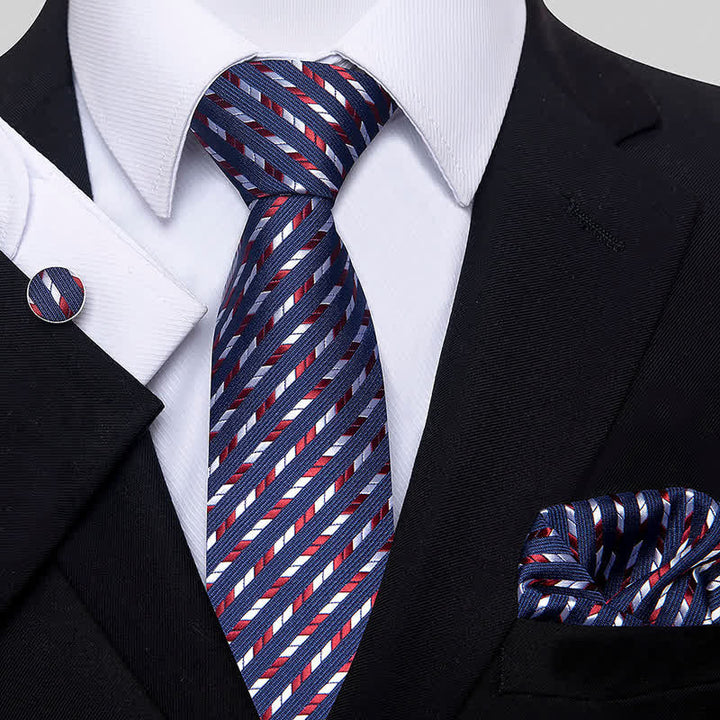 3Pcs Men's Striped with Geometry Necktie Set - Burgundy - image 1