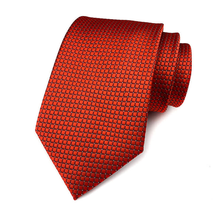 Men's Solid Color Subtle Checked Office Necktie - Red - image 11