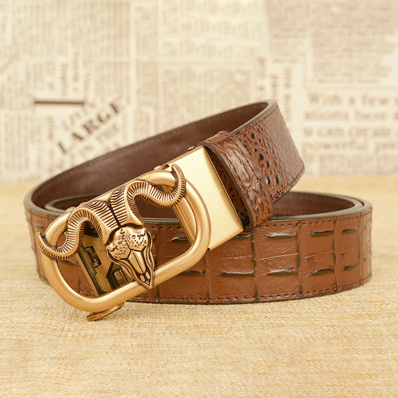 Men's Goat Head Crocodile Print Automatic Buckle Leather Belt - image 12