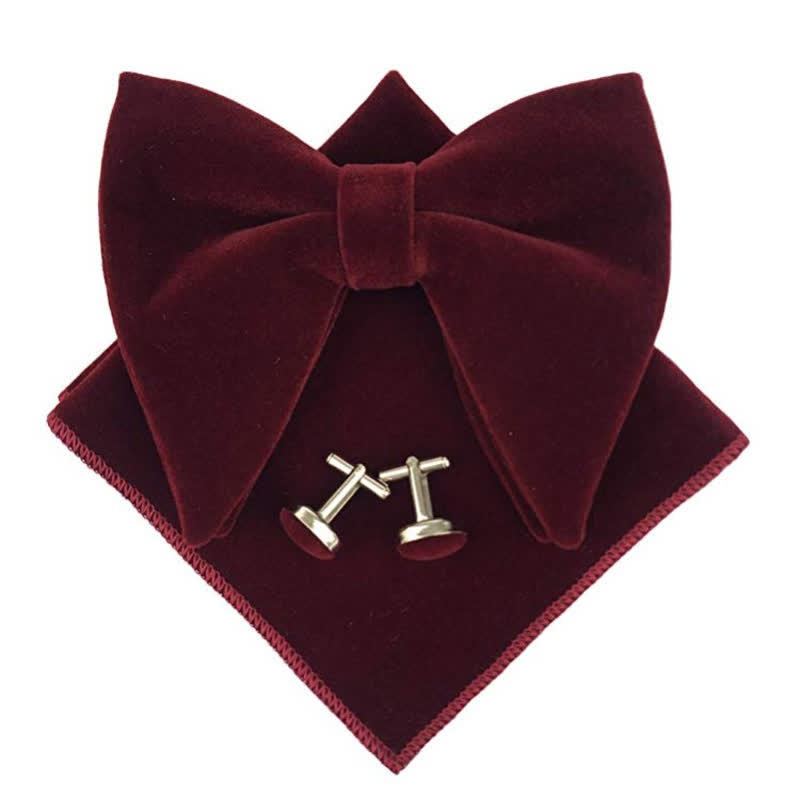 3Pcs Men's Velvet Oversized Pointed Bow Tie Set - DarkRed - image 5
