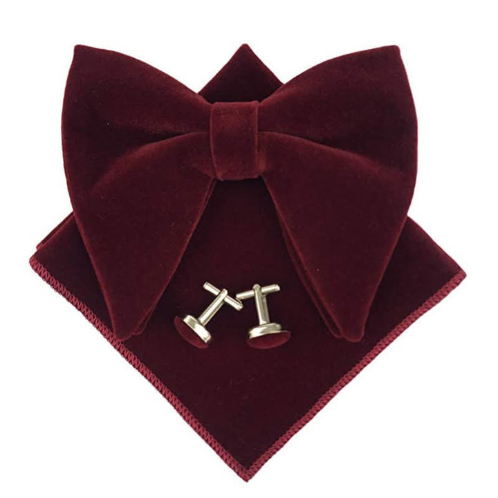 3Pcs Men's Velvet Oversized Pointed Bow Tie Set - DarkRed - image 5