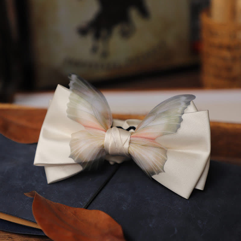 Men's Vintage Organza Butterfly Bow Tie Pocket Square Set - Ivory - Bow Tie - image 1