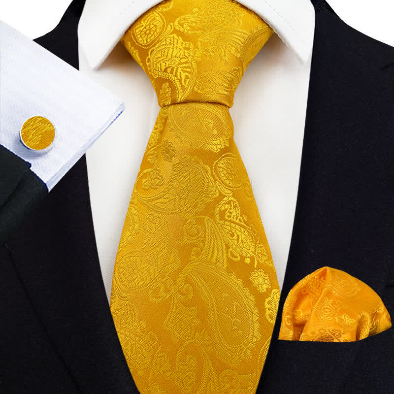3Pcs Men's Exotic Paisley Necktie Set - Yellow #1 - image 13