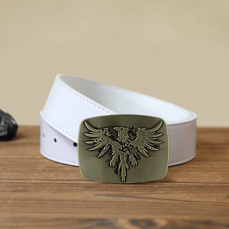 Men's DIY Rising Phoenix Eagle Buckle Leather Belt - Bronze - White PU Belt (40) - image 8