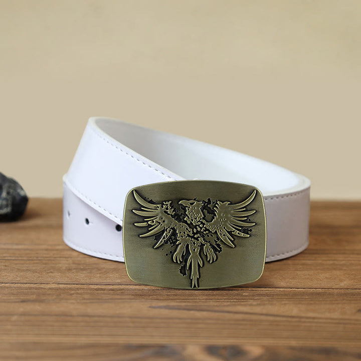 Men's DIY Rising Phoenix Eagle Buckle Leather Belt - Bronze - White PU Belt (40) - image 8