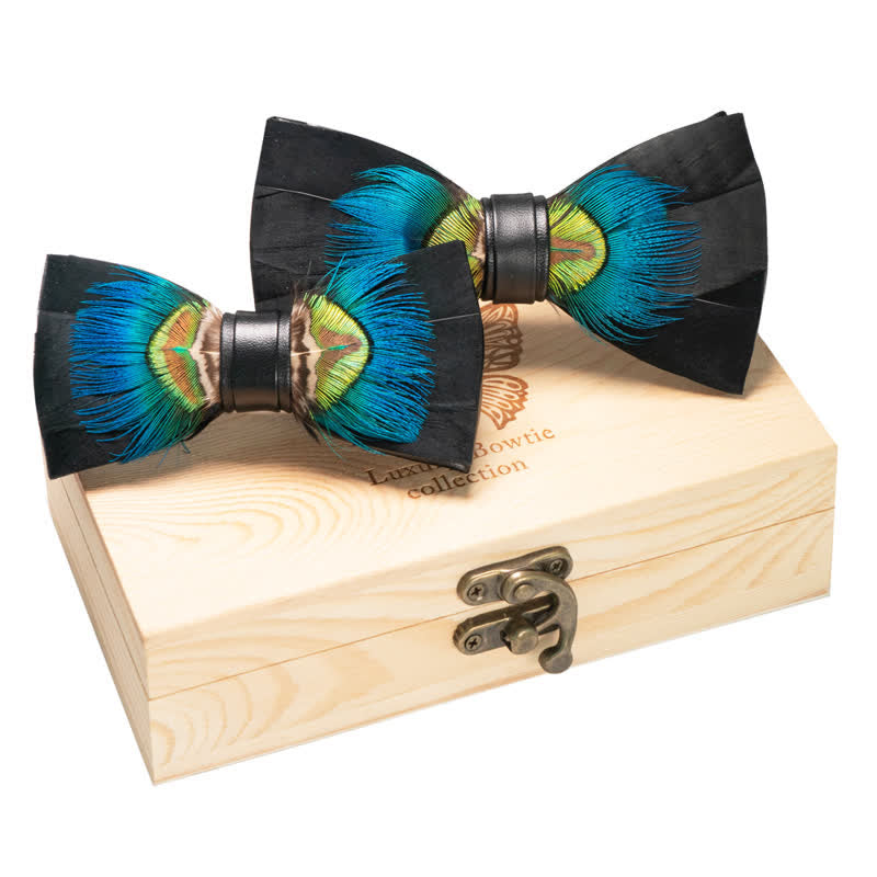 2Pcs Blue & Black Parent-Child Pheasant Bow Ties Set - Blue & Black - image 0