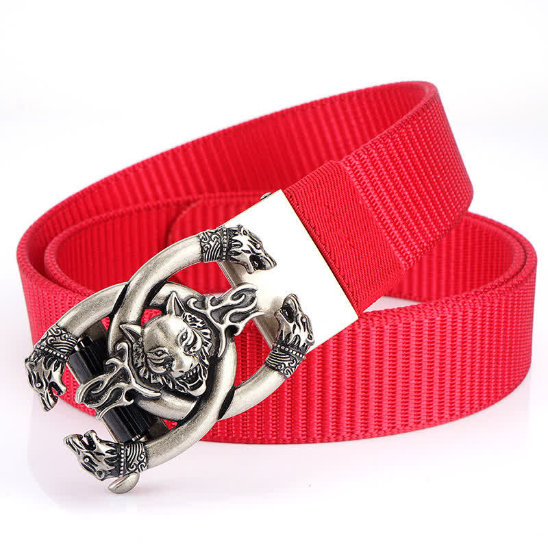 Men's Fierce Wolves In Flame Nylon Belt - Red / Silver - 48" - image 22