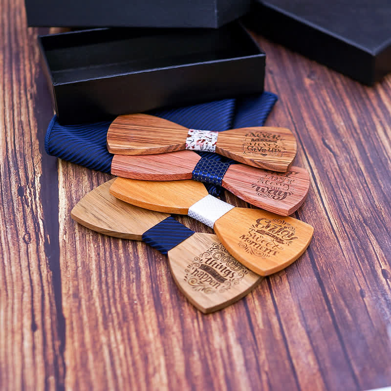 2Pcs Men's Proverbs Wooden Bow Tie Set - image 1