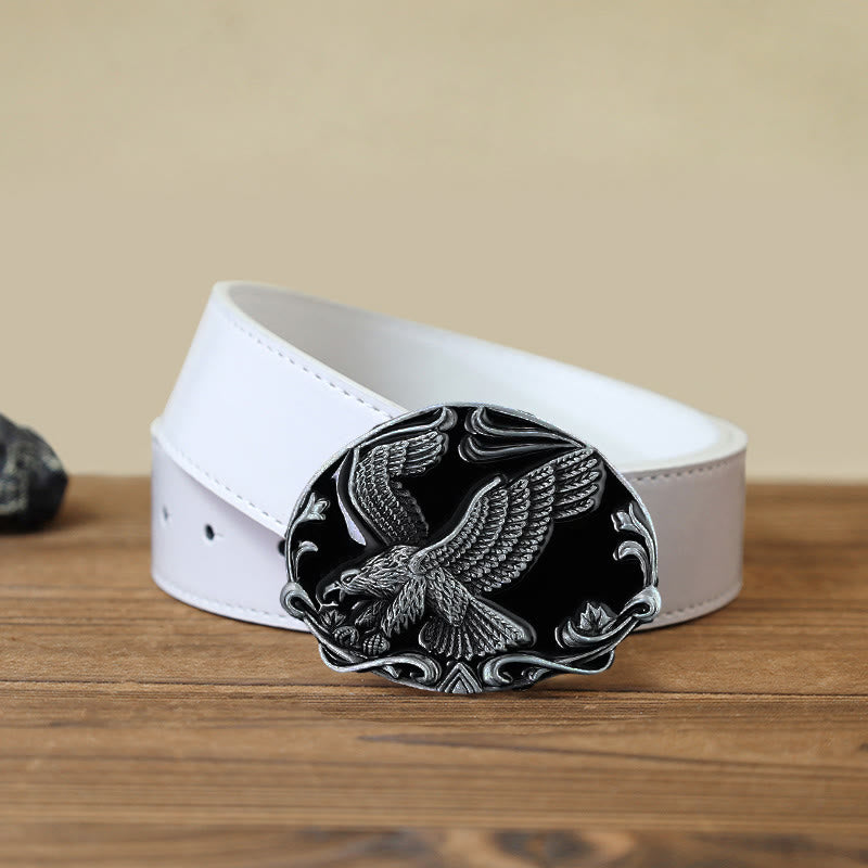 Men's DIY Spreading Wings Eagle Freedom Buckle Leather Belt - Eagle - White PU Belt (40) - image 4