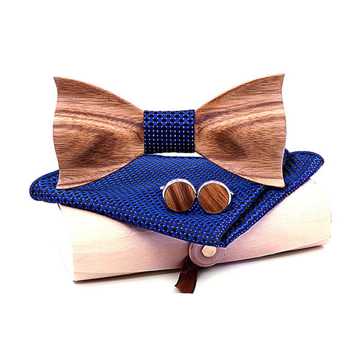 3Pcs Men's Classic Simple Wooden Bow Tie Set - Navy - Style #1 - image 7