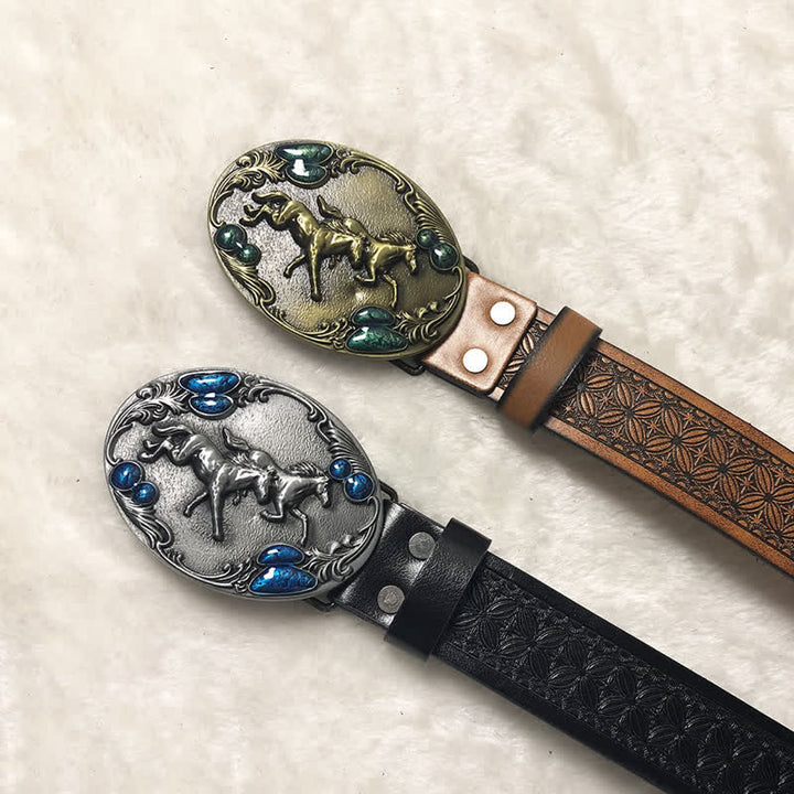 Men's Double Horses Faux Gemstone Leather Belt - image 4