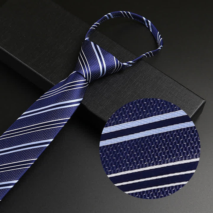 Men's Navy Blue Zipper Tie Formal Necktie - Striped #1 - image 2