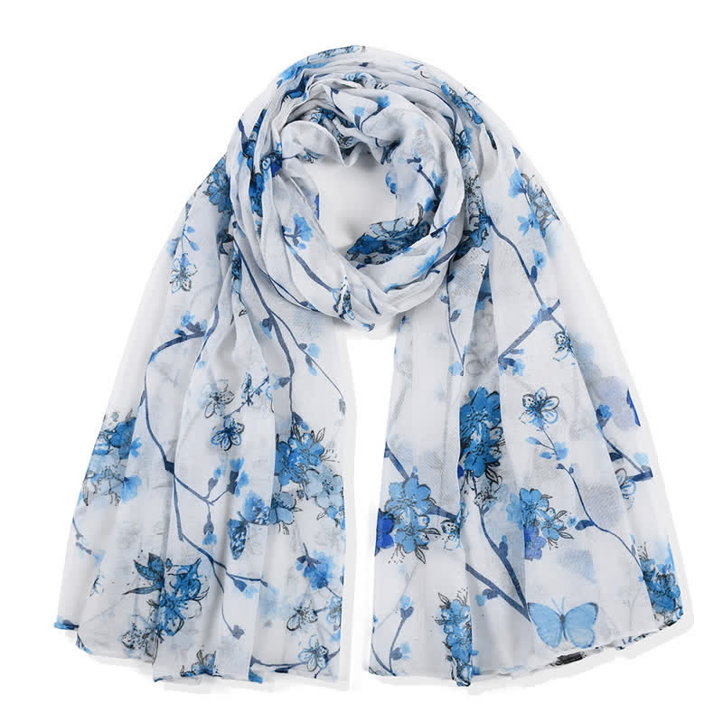 Women's Elegant Vibrant Floral Long Wrap Scarf - Blue - image 4