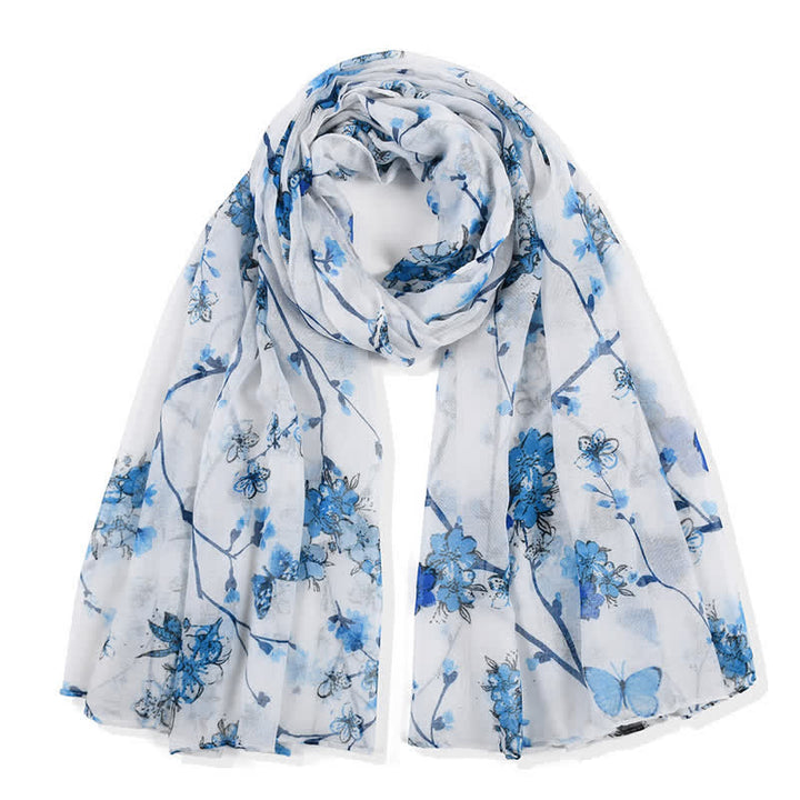 Women's Elegant Vibrant Floral Long Wrap Scarf - Blue - image 4