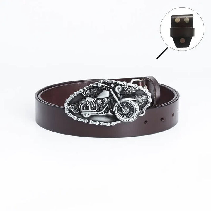 Men's Punk Locomotive Motorcycle Leather Belt - Leather Linker - Brown / Silver - 46 - image 15