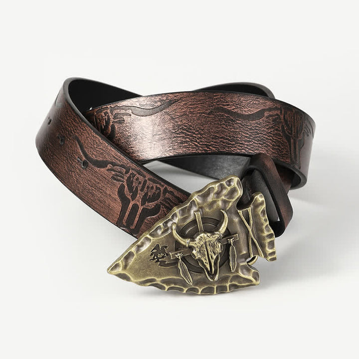 Men's Vintage Triangle Relief Bull Head Leather Belt - image 3