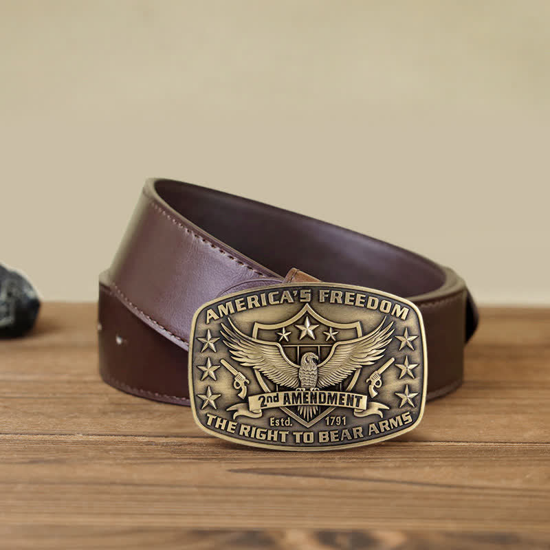 Men's DIY Eagle America's Freedom Buckle Leather Belt - Antique Bronze - Brown PU Belt (40) - image 12