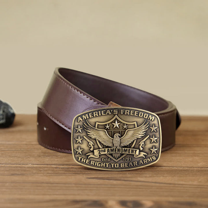 Men's DIY Eagle America's Freedom Buckle Leather Belt - Antique Bronze - Brown PU Belt (40) - image 12