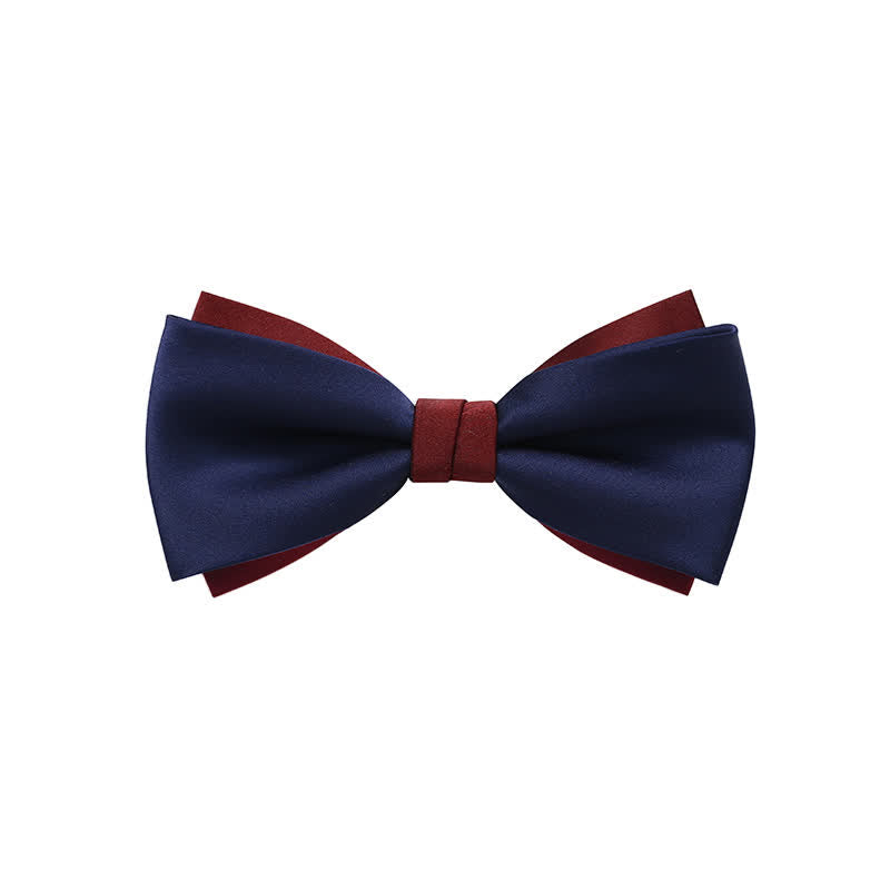 Men's Double-Layers Color Clash Bow Tie - Blue & Red - image 4