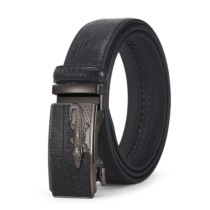 Men's Crocodile Pattern Automatic Buckle Leather Belt - Style #10 - Black / Black - 44 - image 31
