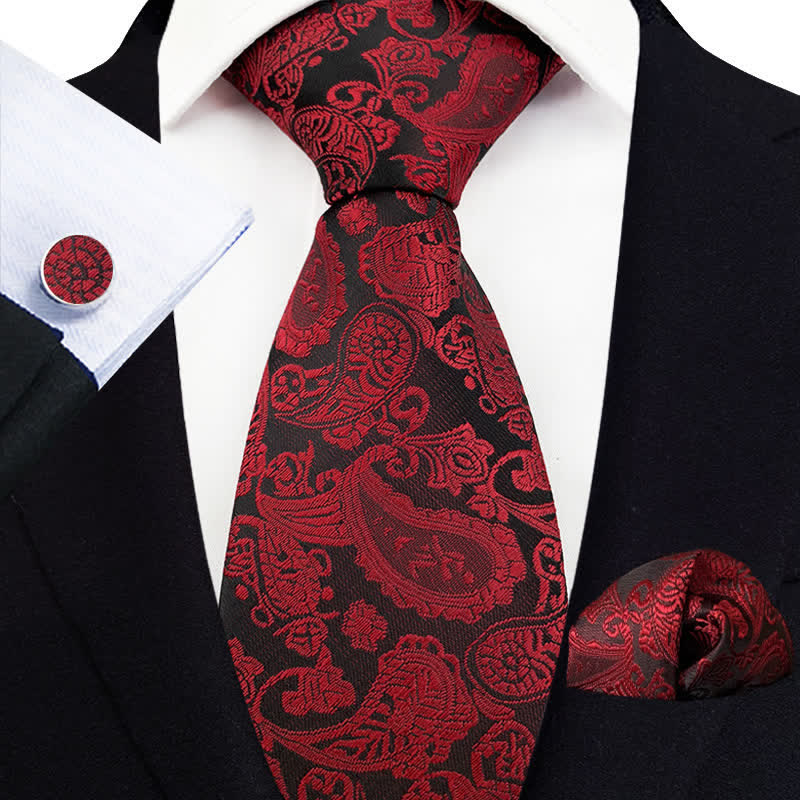3Pcs Men's Exotic Paisley Necktie Set - Burgundy - image 3