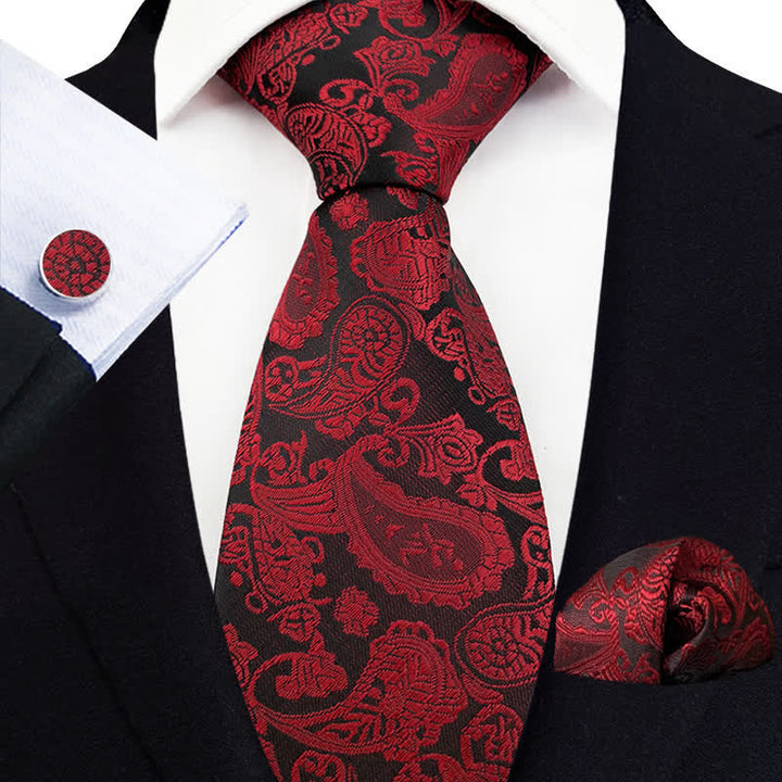 3Pcs Men's Exotic Paisley Necktie Set - Burgundy - image 3