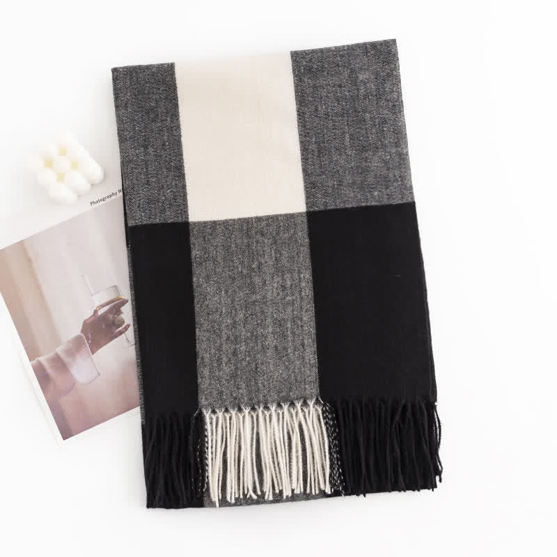 Women's Warmth Shawl Plaid Tassel Scarf - Black - image 13