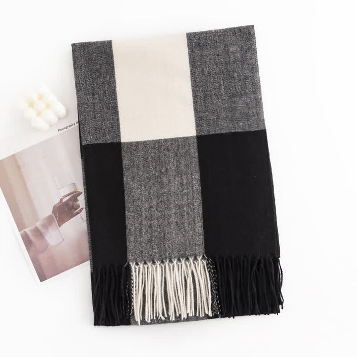 Women's Warmth Shawl Plaid Tassel Scarf - Black - image 13