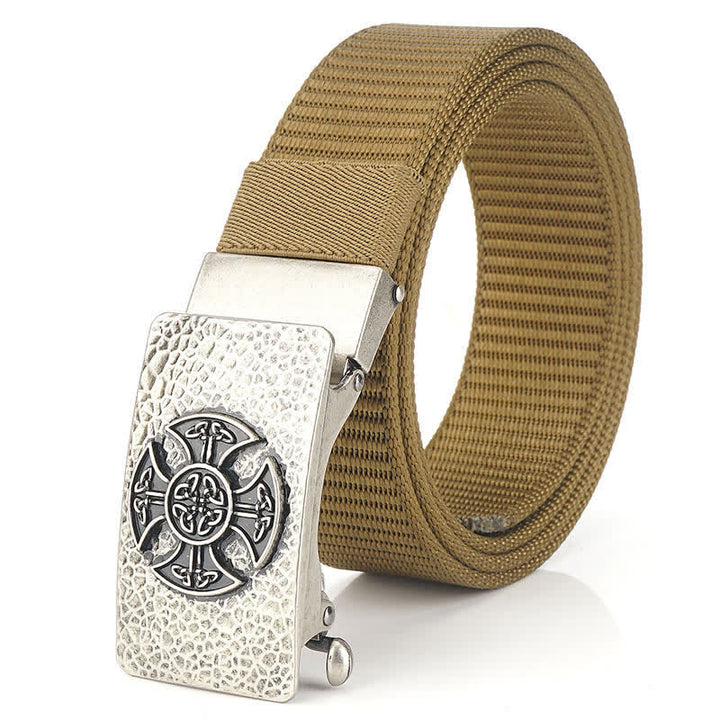 Men's Retro Style Leisure Nylon Belt - Khaki / Silver - 48" - image 18