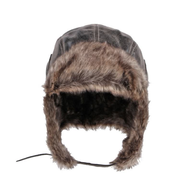Soft Fluffy Ear Protection Imitation Leather Trapper Hat - image 5