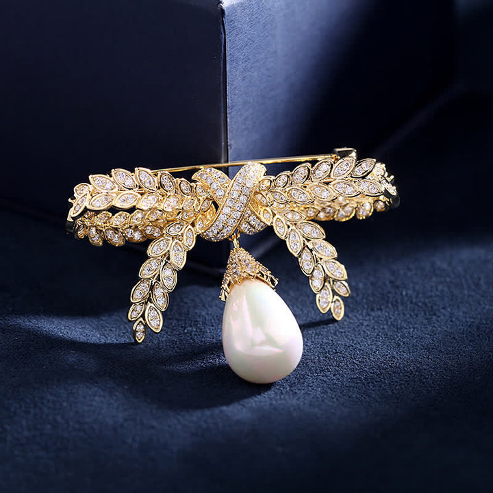 Women's Baroque Wheat Bowknot Brooch - Gold - image 0