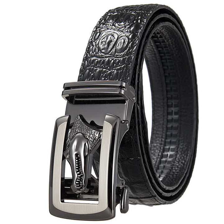Men's Hollow Automatic Buckle Crocodile Print Leather Belt - Black / Gray - 46 - image 12