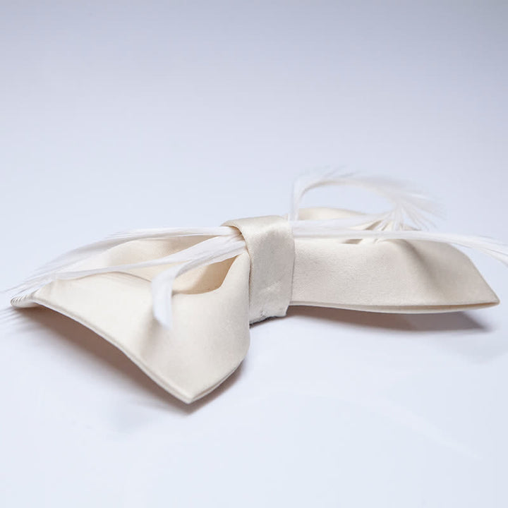 Men's Champagne Feather Bow Knot Bow Tie - image 3