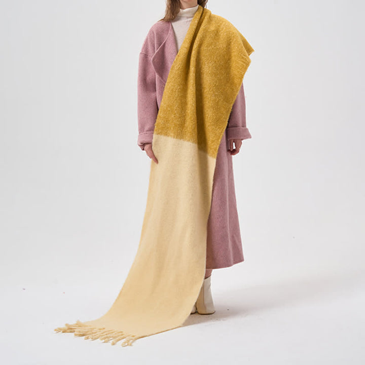 Women's Winter Simple Two-Tone Fringe Scarf - Yellow - image 12