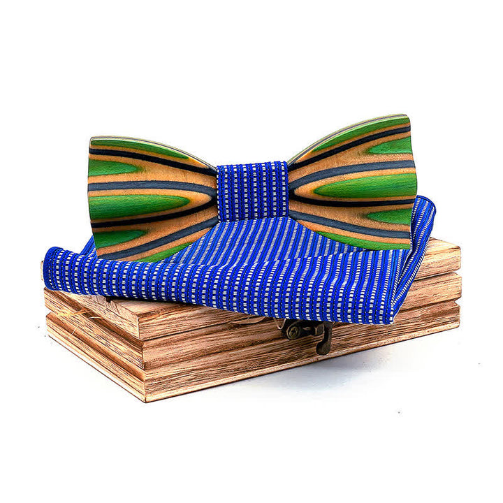 2Pcs Men's Dazzling Laser Engraving Wooden Bow Tie Set - Royal - image 8
