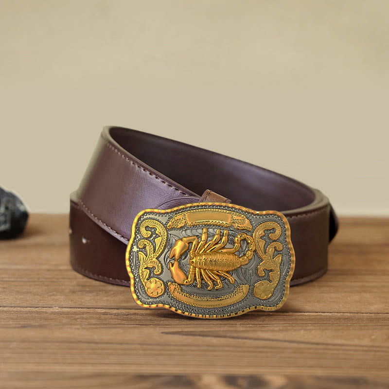 Men's DIY Golden Scorpion Buckle Leather Belt - Rectangular - Brown PU Belt (40) - image 13